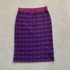 Maeve Knit Midi Skirt Abstract Geometric Pink Blue Size Medium Stretchy Like New